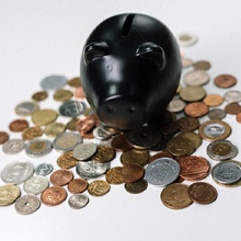 Piggy bank with loose coins