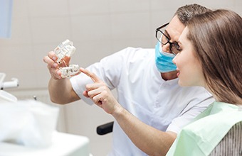 Implant dentist in Houston explaining dental implants to a patient