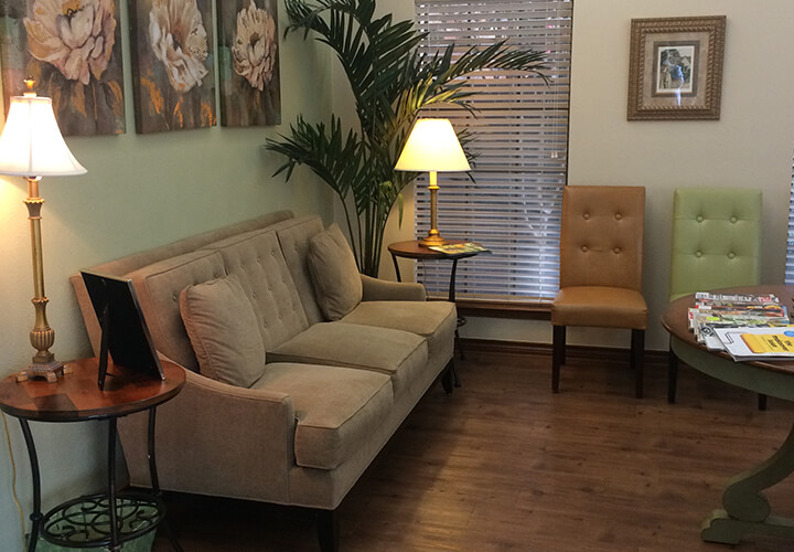 Large cozy couch in patient waiting room
